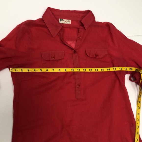 lightweight half button-down cotton shirt - dark pink - L - Picture 4 of 6